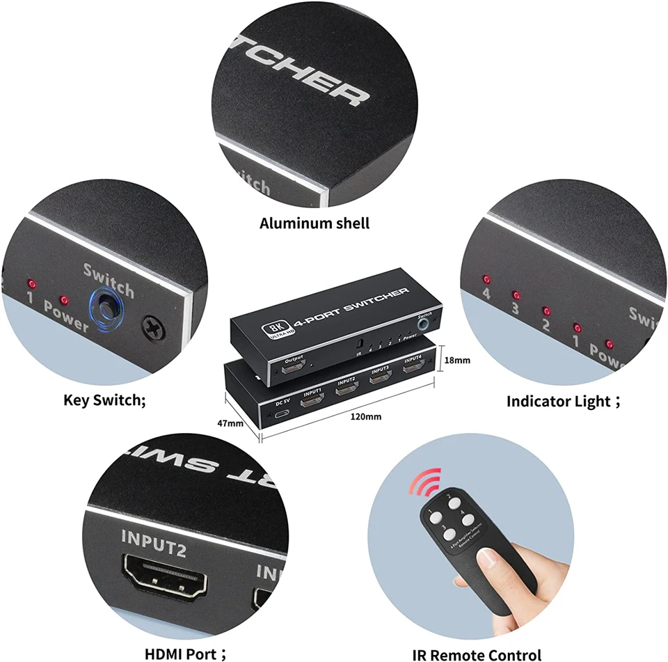 Conmutador HDMI 2.1 4x1 y 2x1 con control IR para PS5 PS4 Proyector - imagen 4