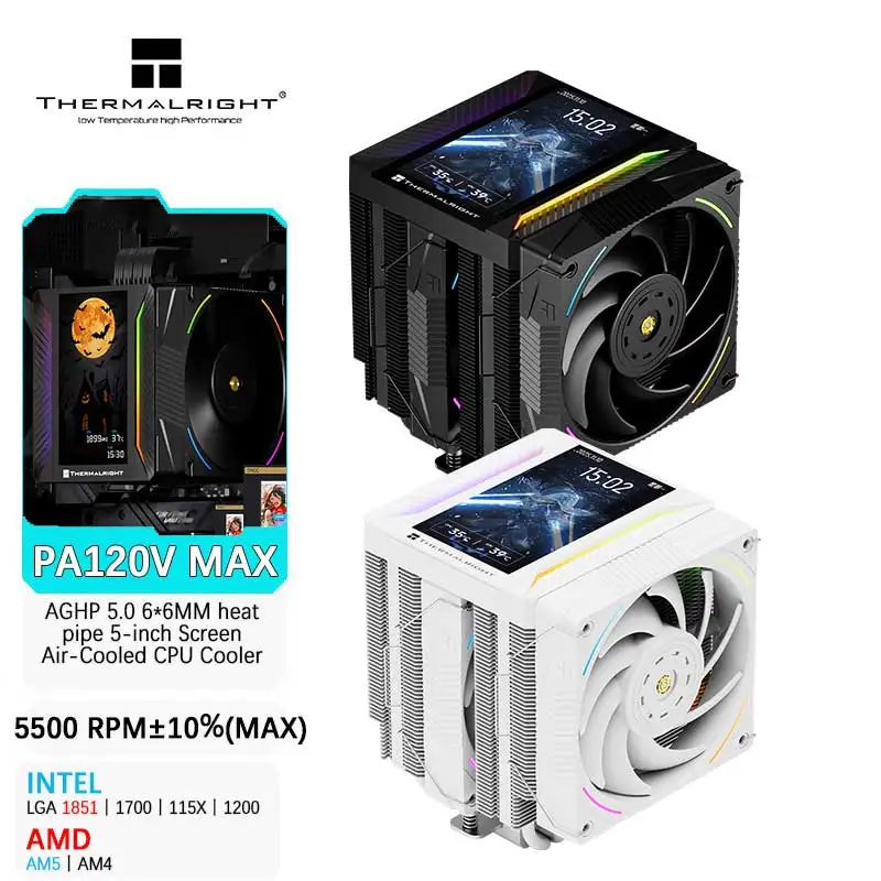 Thermalright Peerless Assassin 120 VISION MAX AGHP 5,0 6*6MM tubo de calor pantalla de 5 pulgadas enfriador de CPU refrigerado por aire para LGA1851/1700 AM5 - imagen 3