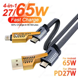 Cable USB-C 4 en 1 PD 27W Carga Rápida iPhone, Samsung y Xiaomi