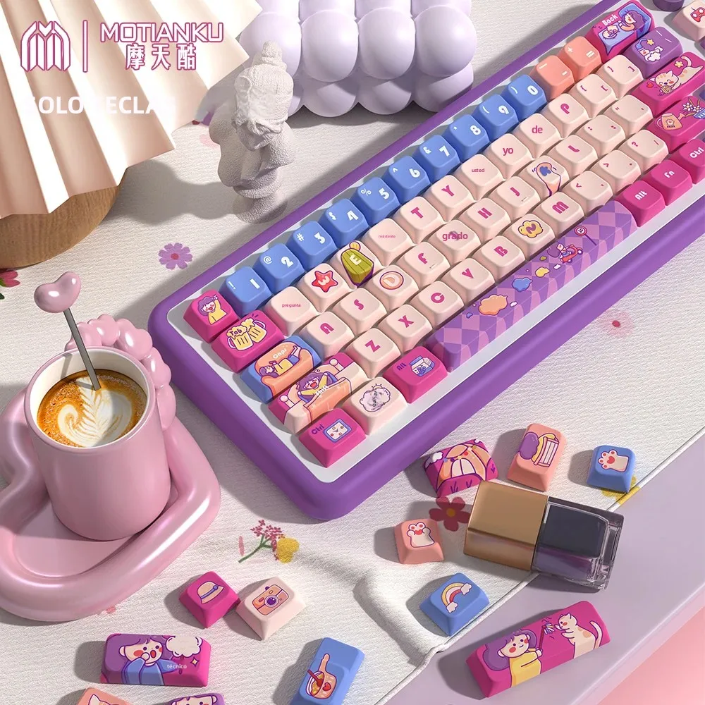 Teclas de dibujos animados con perfil MDA, tema de tiempo de fin de semana, tamaño ISO 7U para teclado mecánico, teclas personalizadas - imagen 5