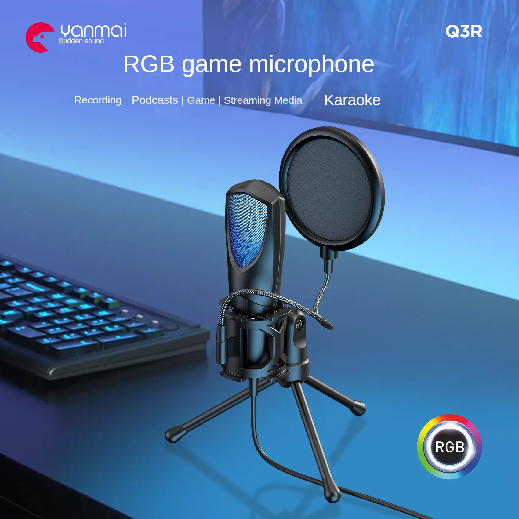 Nuevo micrófono condensador Vertical USB de escritorio, luz RGB, transmisión en vivo, Karaoke, juegos, micrófono de videoconferencia