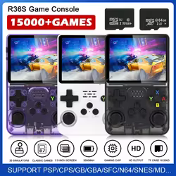 Consola de videojuegos portátil Retro R36S transparente, sistema Linux, pantalla IPS de 3,5 pulgadas, Mini reproductor de vídeo, más de 15000 juegos clásicos