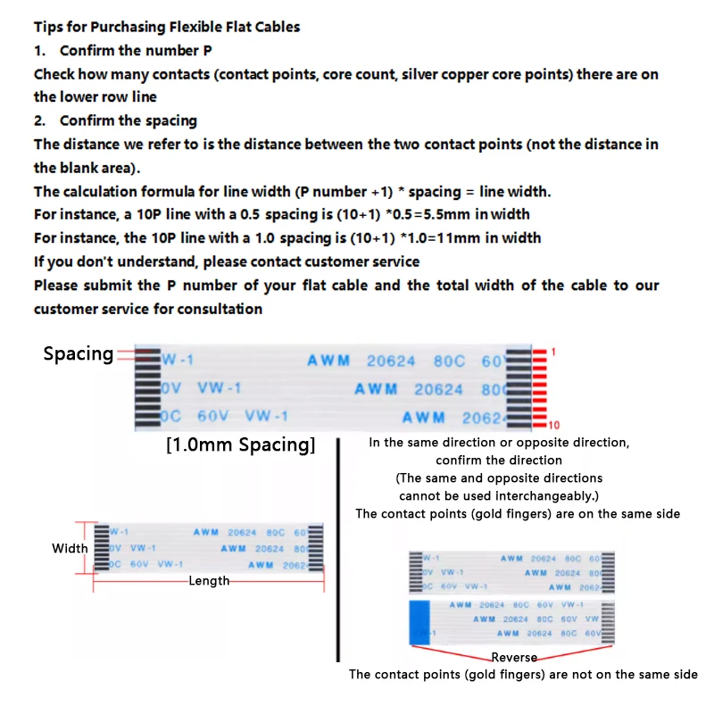 (10 uds) Cable plano Flexible tipo A FFC/FPC de 0,5mm 5/10/15/20/25/30cm de longitud 32P 34P 36P 40P 45P 50P 54P 60P Cable de Pin - imagen 2