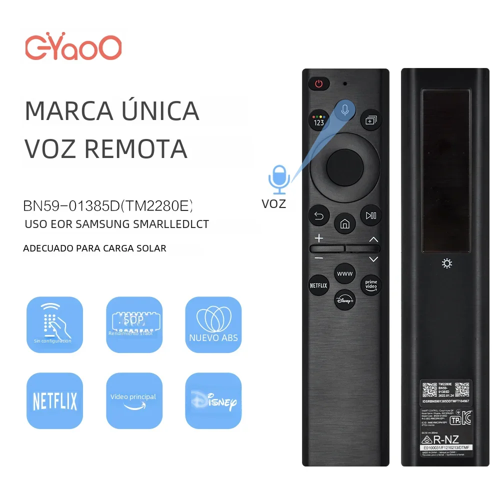 Mando a distancia Solar por voz para Samsung, mando a distancia de repuesto para Smart TV BN59-01385D, Compatible con Neo QLED Crystal UHD Series, BN59-01385D