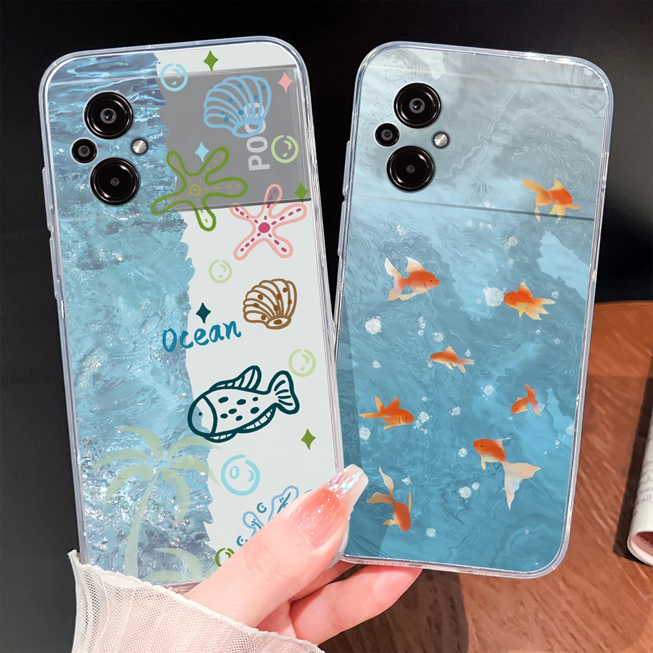 Para POCO M5 M5S Funda de teléfono con patrones de flores encantadoras suave delgada TPU transparente Funda ligera de silicona para Poco M 5 Funda Shell - imagen 2