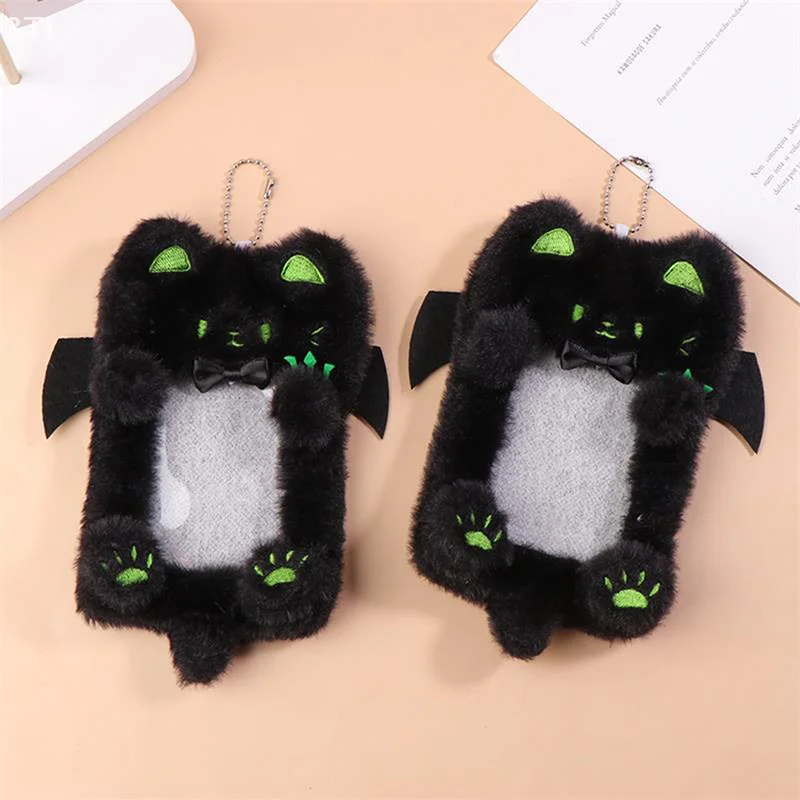Cartoon Cute Black Cat Plush Card Holder Photocard Case Bag Keyring Pendant Idol Photo Protective Cover Student Card Holder Gift - imagen 2