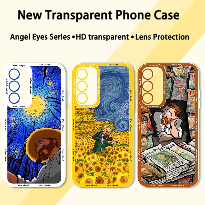 Funda de teléfono transparente con ojos de ángel para Samsung Galaxy, cielo estrellado de arte alto, Van Gogh, S23, S22, S21, S20 Pro, FE Ultra, A23, A52, A53, A71 - imagen 4