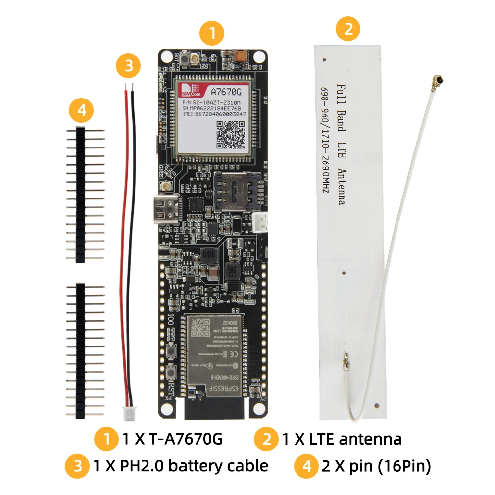 Placa de desarrollo T-A7670G/E/SA R2 4G, módulo SIM LTE CAT1, ESP32, compatible con GSM/G PRS/EDGE, tarjeta TF, A7670G, A7670E, A7670SA - imagen 5