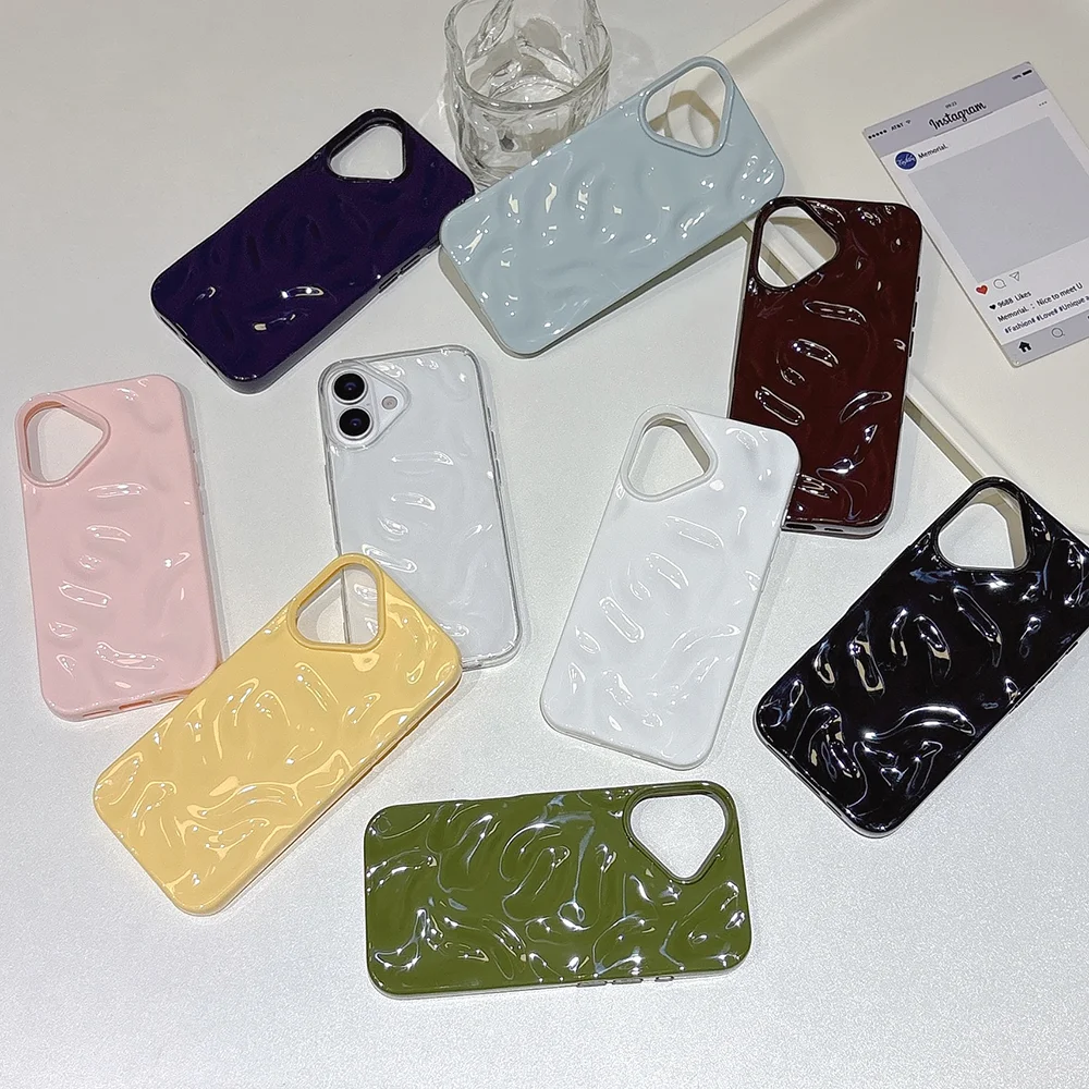 Funda suave de silicona ultrafina de Color caramelo ondulado para iPhone 16 15 14 Plus 13 12 11 Pro Max carcasa mate cubierta trasera de TPU antideslizante ﻿