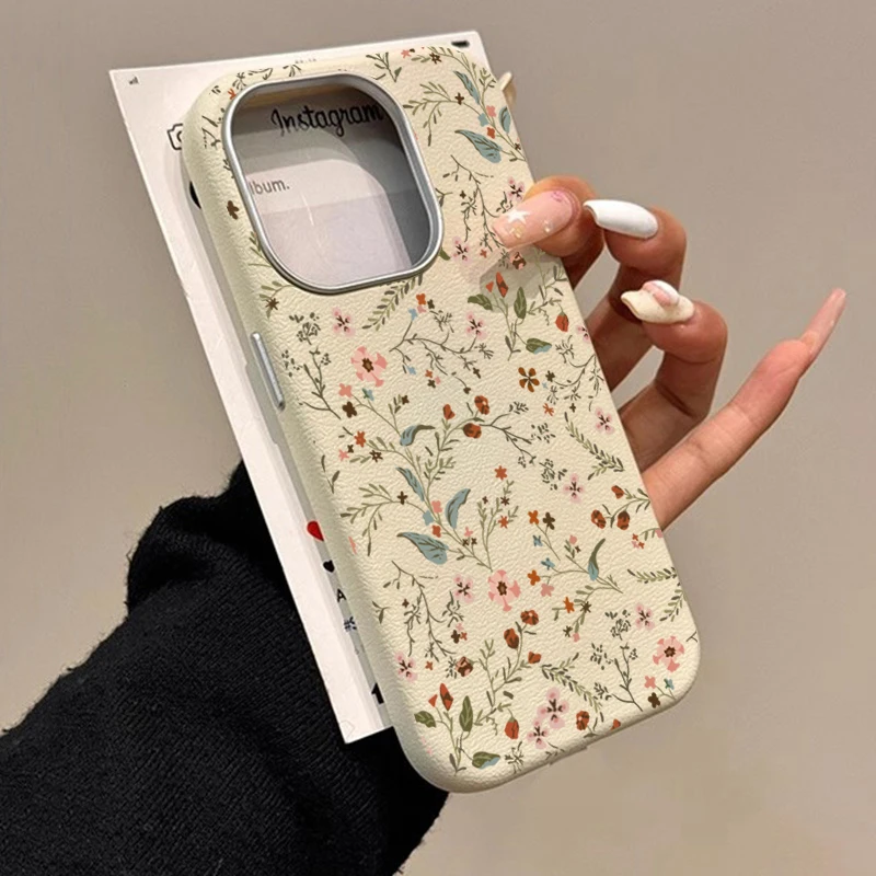 Funda de teléfono con patrón de lichi de flor pequeña para iPhone 17 16 Pro Max 15 14 13 12 11 XS X XR 7 8 Plus SE2 16E cubierta de parachoques a prueba de golpes