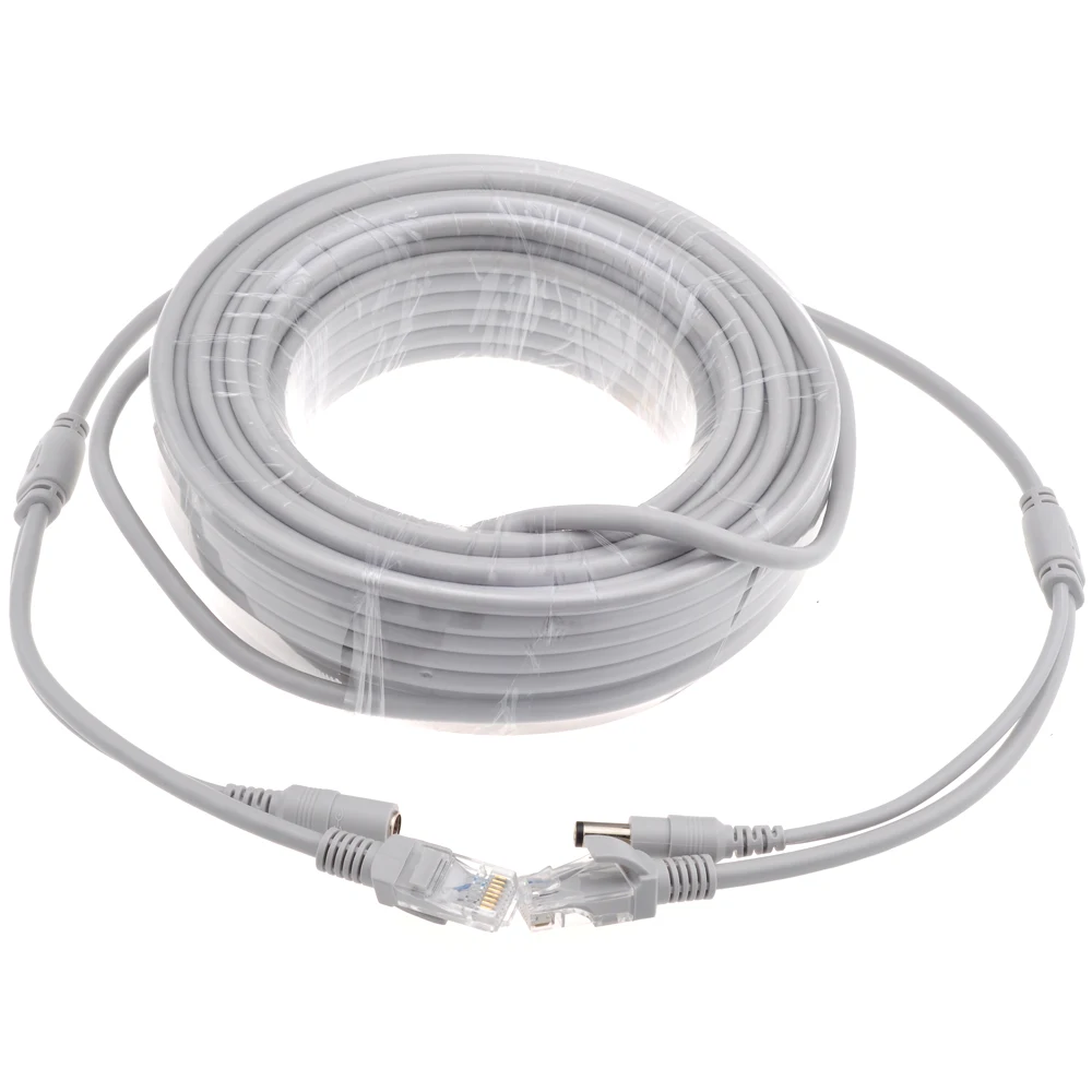 Cable Ethernet CAT5/CAT-5e gris opcional de 5M/10M/15M/20M/30M RJ45 + Cable Lan de red CCTV de alimentación CC para cámaras IP de sistema - imagen 2
