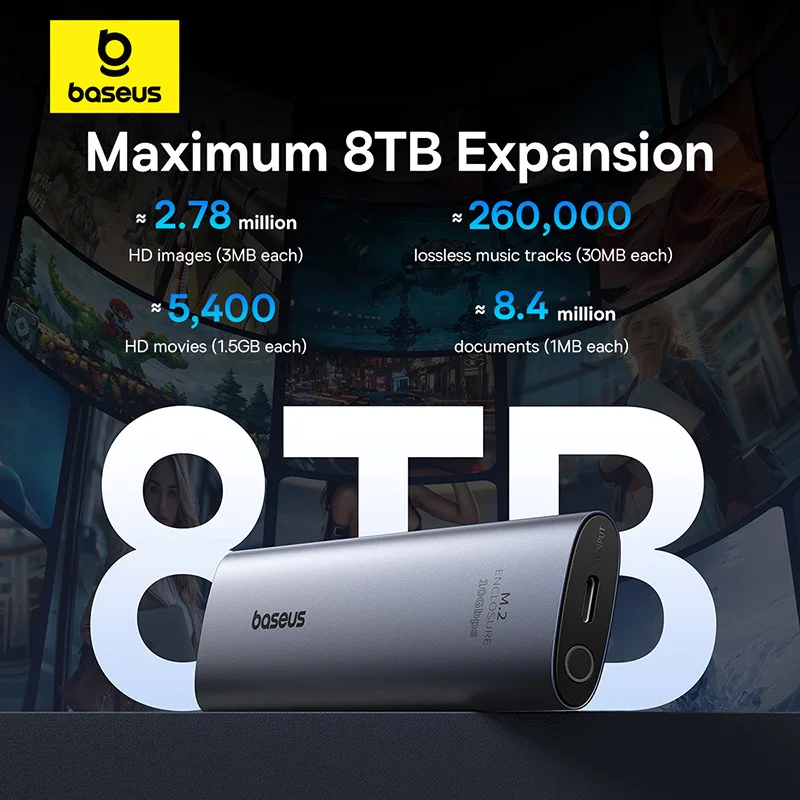 【Nueva venta】Baseus M2 SSD carcasa 10Gbps protocolo NVMe M.2 a USB tipo C 3,2 Gen2 8TB adaptador externo de Metal NVME SSD - imagen 5