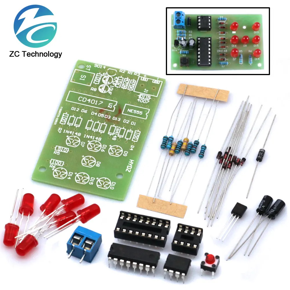 Dados electrónicos NE555 módulo LED CD4017 DIY Kit 5mm LED rojo 4,5-5V piezas de dados LED Fun Breadboard Diy electrónico