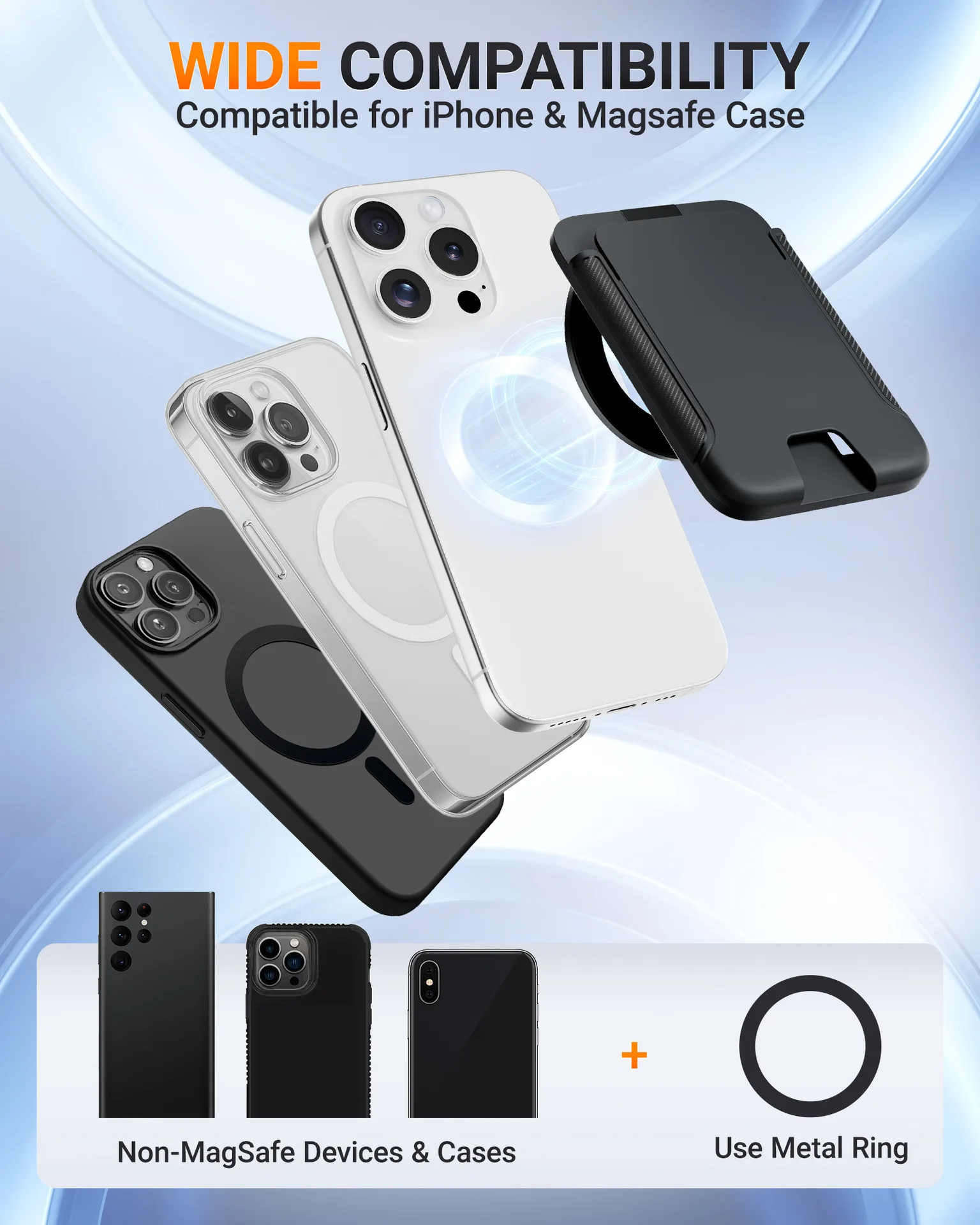 Soporte magnético para anillo de teléfono tipo billetera, soporte magnético MagSafe para teléfono móvil, soporte para tarjetas para iPhone 16/15/14/13/12 - imagen 5