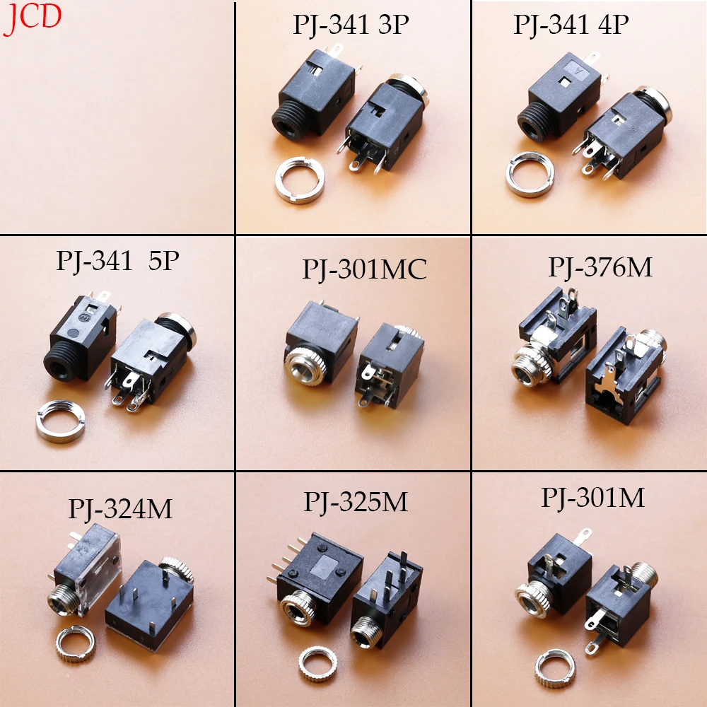 Panel de montaje para auriculares con tuerca, conector de Audio estéreo, PJ324, PJ325, PJ301, PJ376, PJ341, 3/4/5 Pines, 3,5mm, 5 unidades - imagen 2