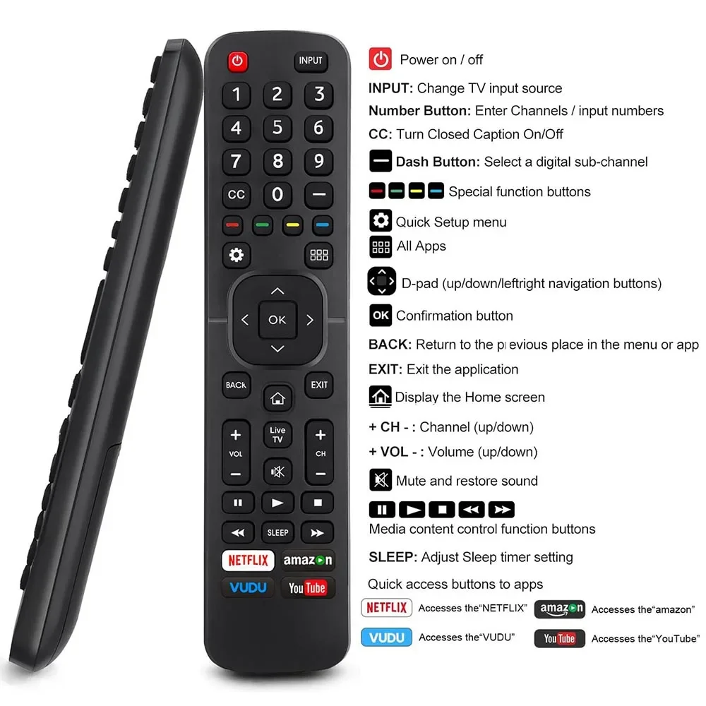 Mando a distancia universal para televisores inteligentes Hisense TV 4K LED HD UHD de repuesto EN2A27 EN2A127H EN2A27HT (no para TV fire & roku) - imagen 5