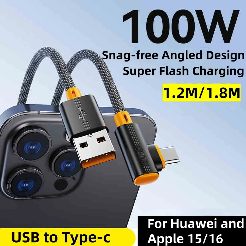 100W tipo c a tipo c codo de 90 grados carga súper rápida cargador de tejido cable de datos adecuado para Huawei Xiaomi Samsung Ipad