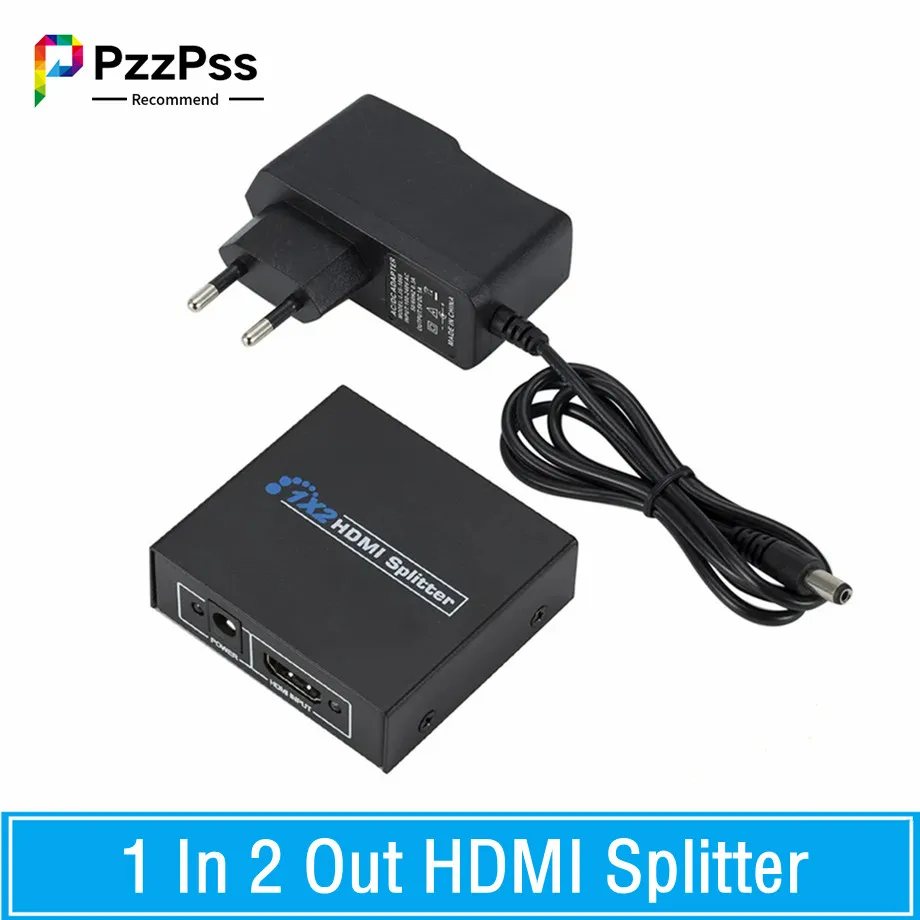 PzzPss 1080P HDMI Splitter 1 en 2 salidas Full HD 1080P Video HDMI Splitter Switcher 1X2 Split 1 en 2 salidas para HDTV DVD PS3