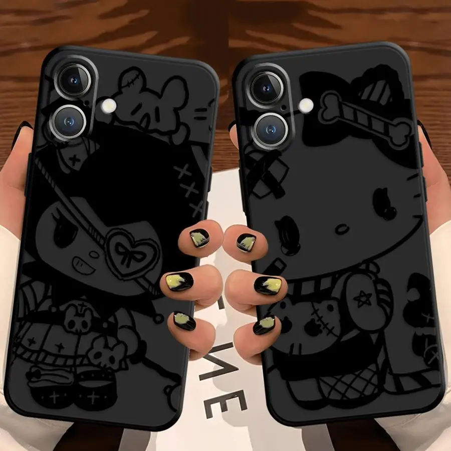 Sanrio Cool Kuromi Hello Kitty funda para iPhone 7 8 XS Max 17Air 15 16 14 Plus XR 13 12 11 17 Pro Max cubierta de teléfono suave negra