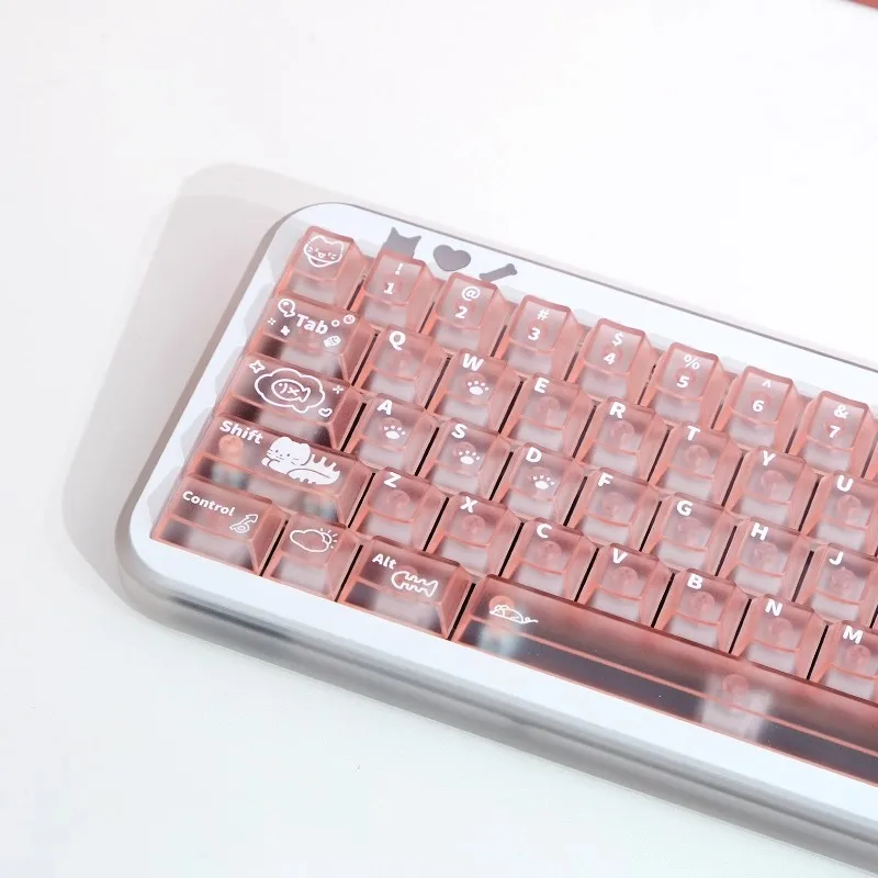 Teclas bonitas de gato dulce, 140 teclas, PC rosa, perfil de cereza translúcido esmerilado, teclas personalizadas para juegos, regalos de teclado mecánico - imagen 2