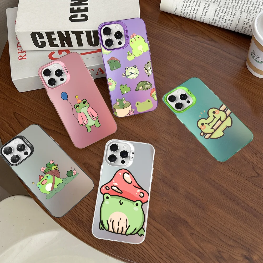 Funda de teléfono con dibujo de rana para iPhone 16 15 14 13 12 11 Pro Max X XR XSMAX 8 7 Plus, funda trasera mate a prueba de golpes