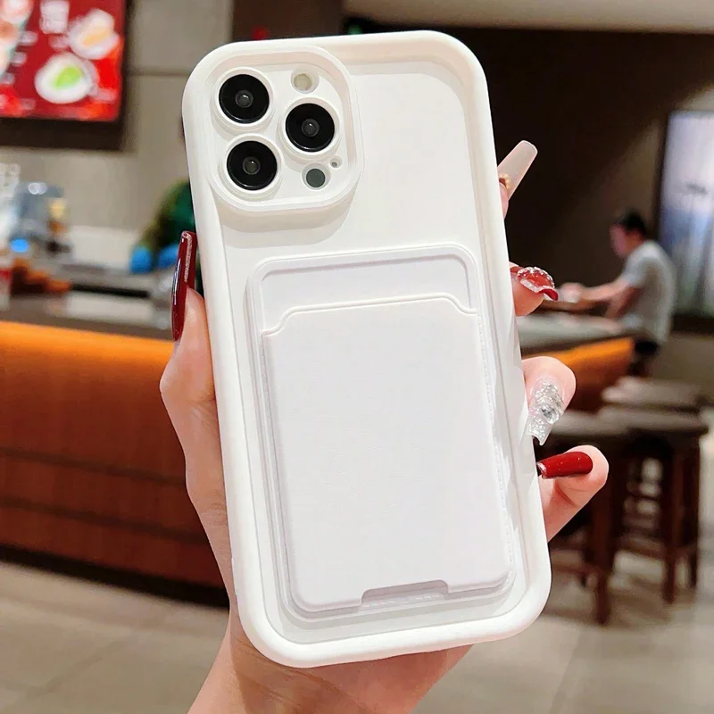 Funda de teléfono de silicona anticaída con inserción de tarjeta para iPhone 17 16 15 14 13 12 11 Pro Max 7 8 Plus 17Air 16E cubierta suave de caramelo a prueba de golpes - imagen 3