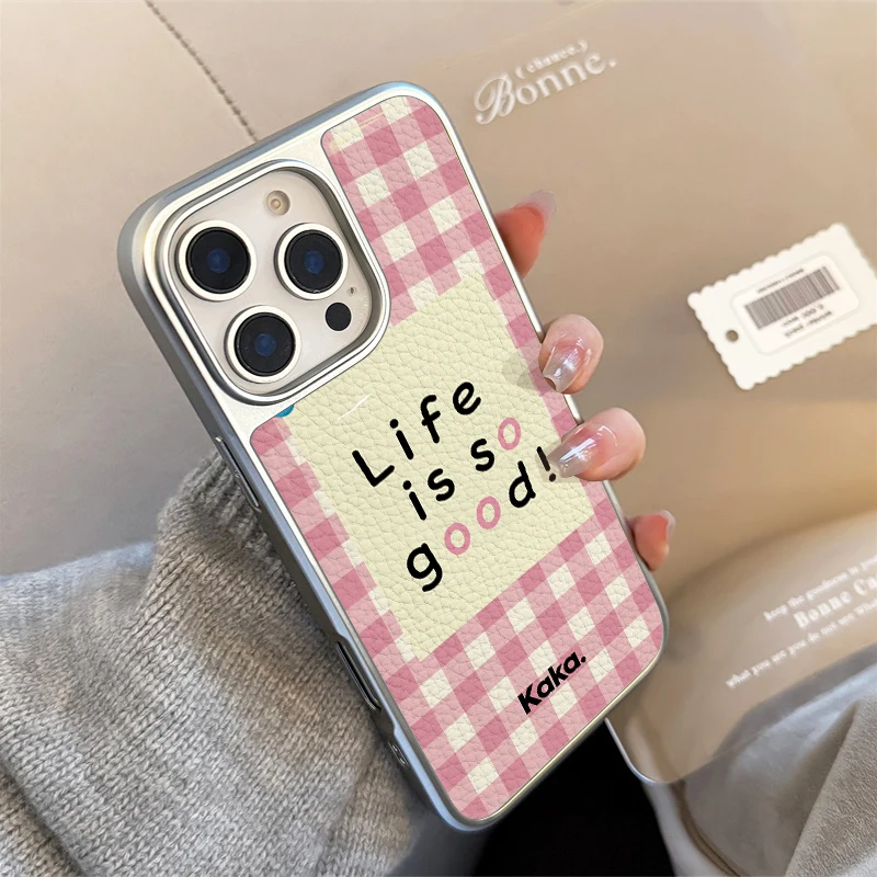 La vida es tan buena textura de cuero TPU Funda de teléfono anticaída para iPhone XR/11/12/13/14/15/16/17 Pro Max - imagen 2