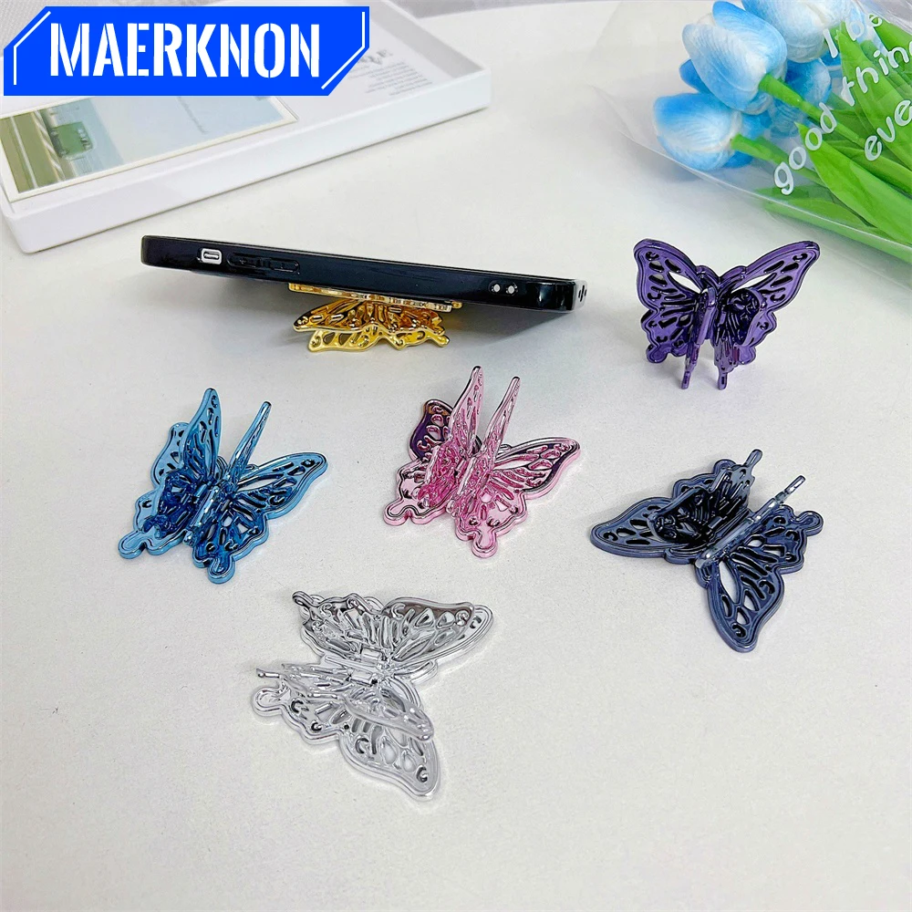 Soporte de teléfono de mariposa a la moda, funda trasera de teléfono creativa plegable, soporte Universal para teléfono inteligente para iPhone 15 14 Pro Samsung