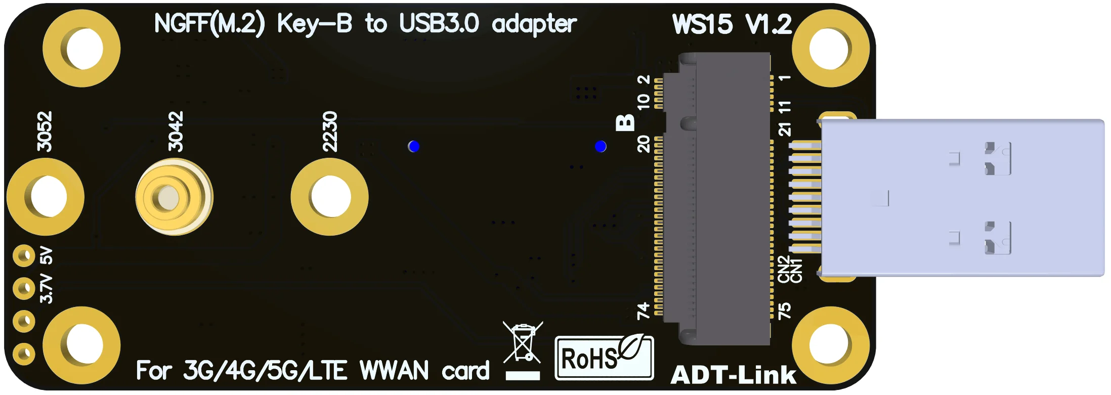 Adaptador ADT-WS15 M.2 Key B A USB 3,0 tipo A, para 3G/4G/5G/LTE/CDMA/2G GSM/2042 3042 3052 WWAN, módulo inalámbrico, conector Dual SIM - imagen 3