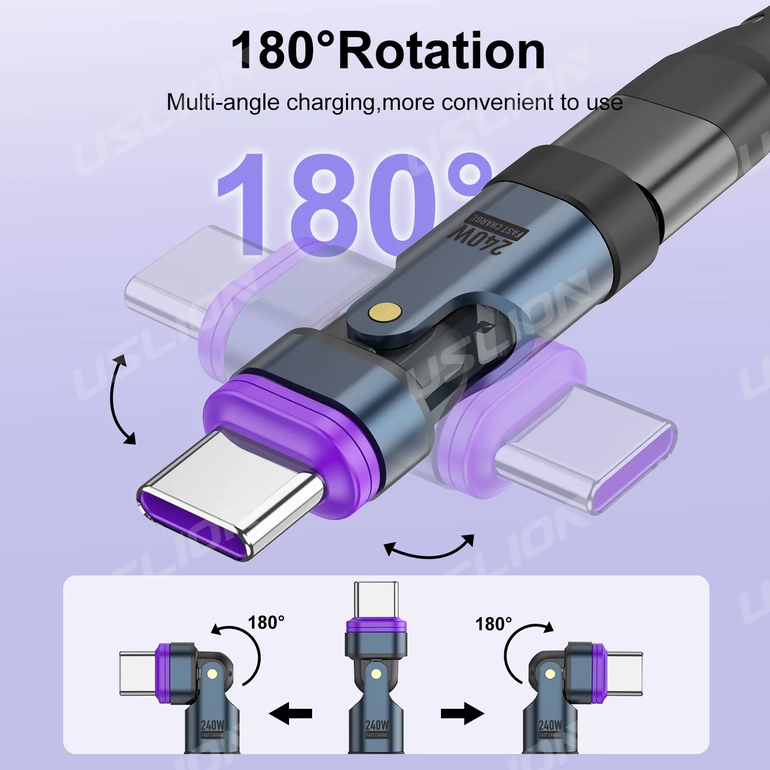 USLION PD240W Convertidor Magnético 180 ° Datos giratorios del adaptador de carga USB C a USB C Micro USB ios para iphone 15/16 Samsung Xiaomi - imagen 3
