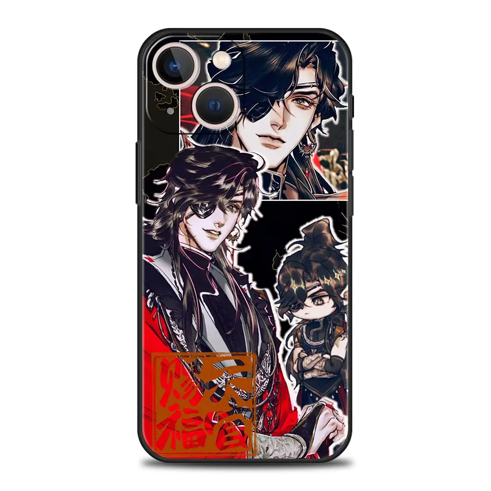 Luxury Phone Case For Apple iPhone 11 15 14 Pro MAX 12 13 7 8 Plus X XR XS MAX SE Silicone Black Cover Funda Tian Guan Ci Fu - imagen 2