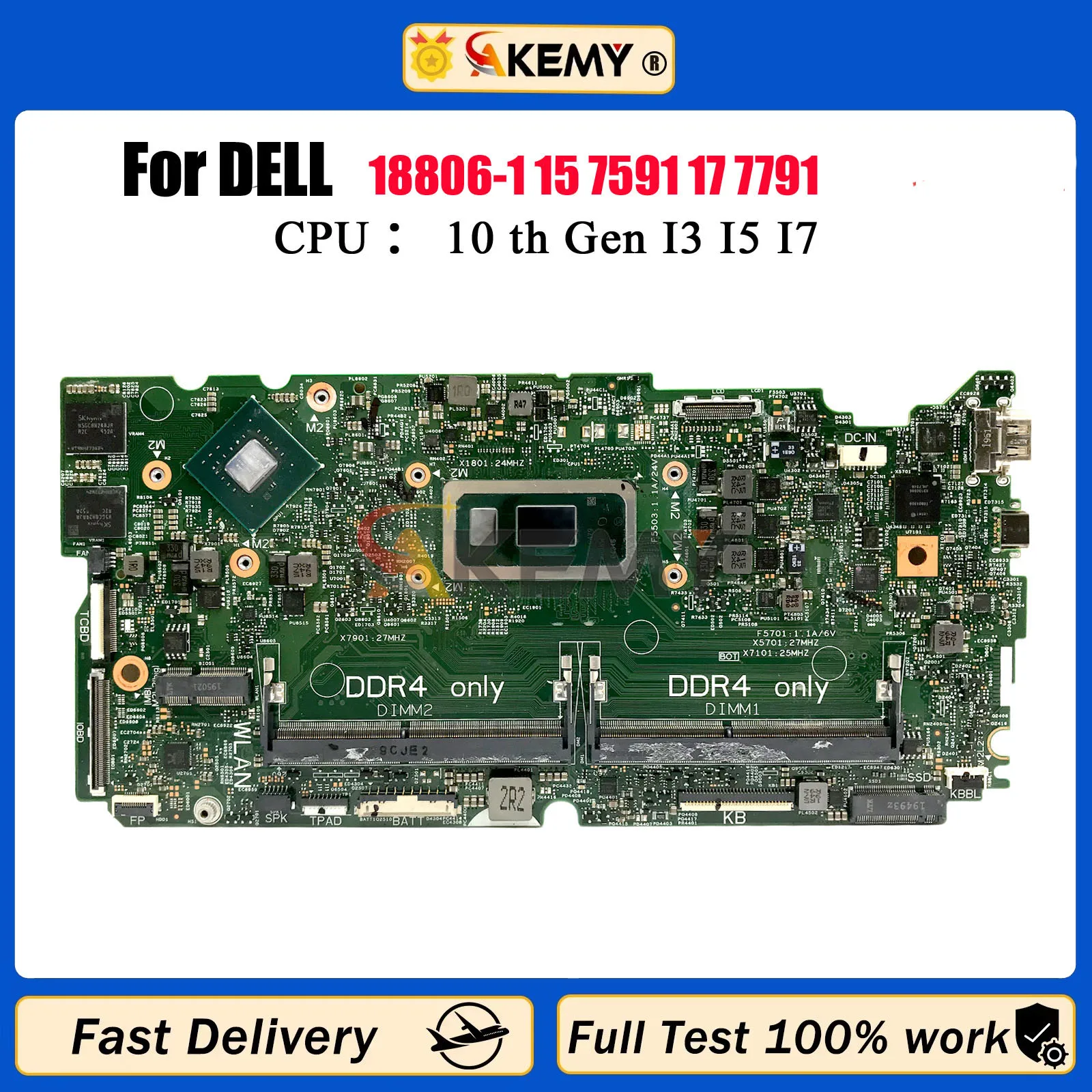 Para Dell inspiron 15 7591 17 7791 placa base de computadora portátil con CPU i5 i7 18806-1 CN-0850TM 0D0JY6 0850TM placa base 100% completamente probada