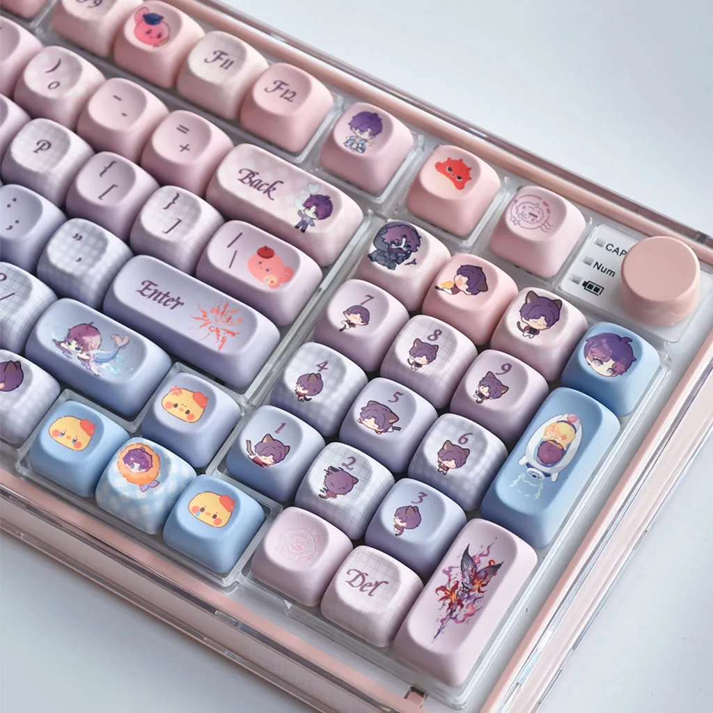 Rafayel Keycap MOA perfil Love and Deepspace Anime juego Keycaps Rosa púrpura gradiente dibujos animados lindo PBT tapas de teclado personalizadas - imagen 5