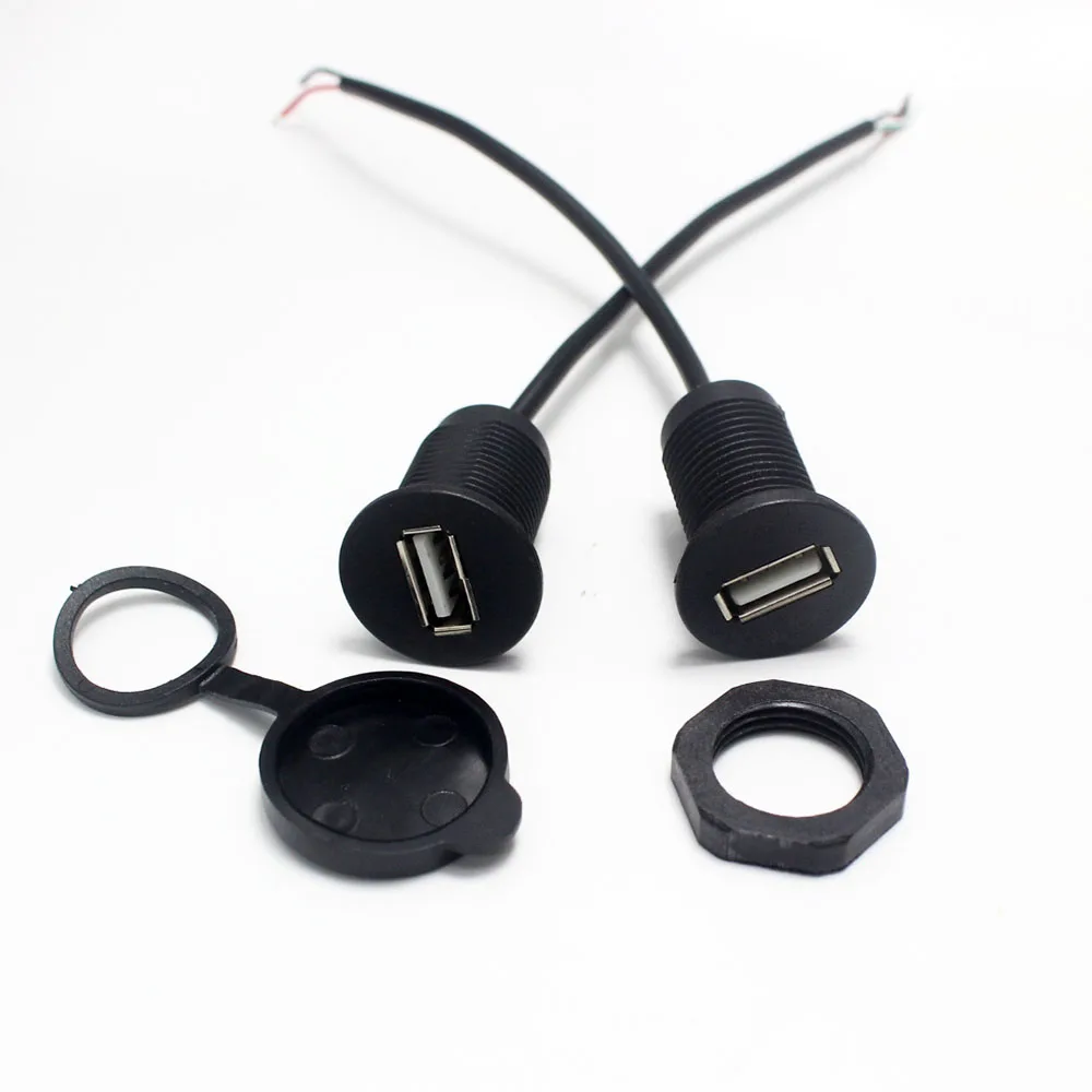 Conector de puerto de carga hembra USB 2,0 roscado de montaje conveniente, conector de puerto de carga de 2 pines y 4 pines con Cable, enchufe de cargador USB, 1 ud.