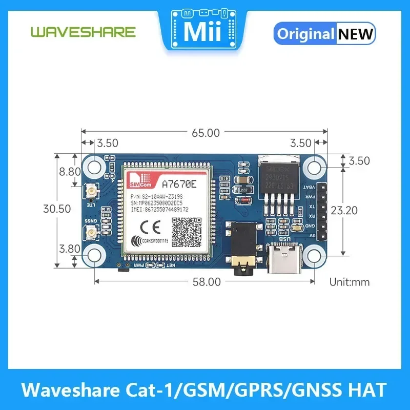 Waveshare Cat-1 GSM GPRS GNSS HAT para Raspberry Pi LTE Cat-1 2G compatible con módulo A7670E posicionamiento GNSS - imagen 5