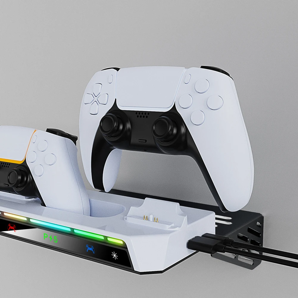 Kit de montaje en pared para controlador PS5, estación de carga, estante de luz RGB, montaje flotante para consolas delgadas, disco y Digital - imagen 5