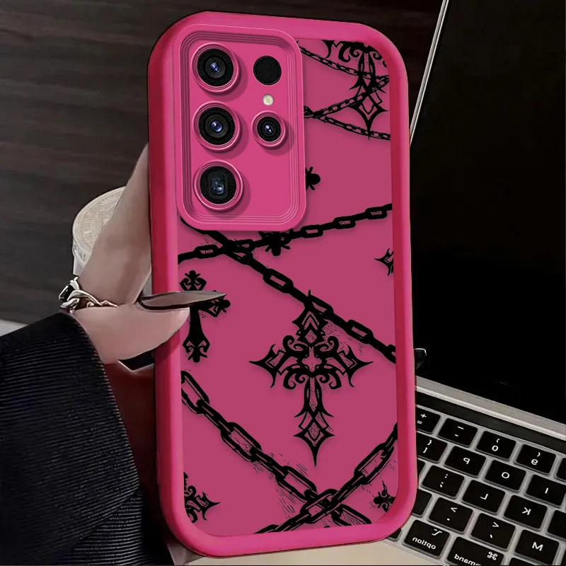 Funda con patrón de cadena cruzada oscura para Samsung Galaxy S24 S23 S25 Ultra S22 S21 Plus FE A56 A36 A26 A16 A06 A15 A25 A35 A55 5G - imagen 4