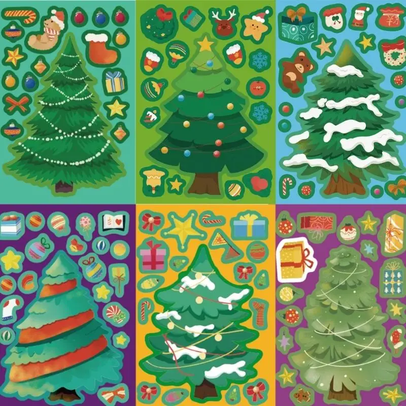 462E 24 pegatinas rompecabezas árbol Navidad con temática navideña, calcomanías tabletas PVC, decoraciones - imagen 4
