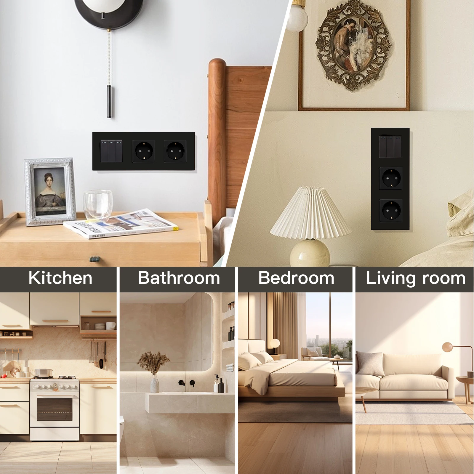 BSEED 1/2/3 interruptor de luz mecánico enchufe de pared de 1 vía puertos de carga USB tipo c enchufes de corriente de la UE Panel de vidrio 16A - imagen 5