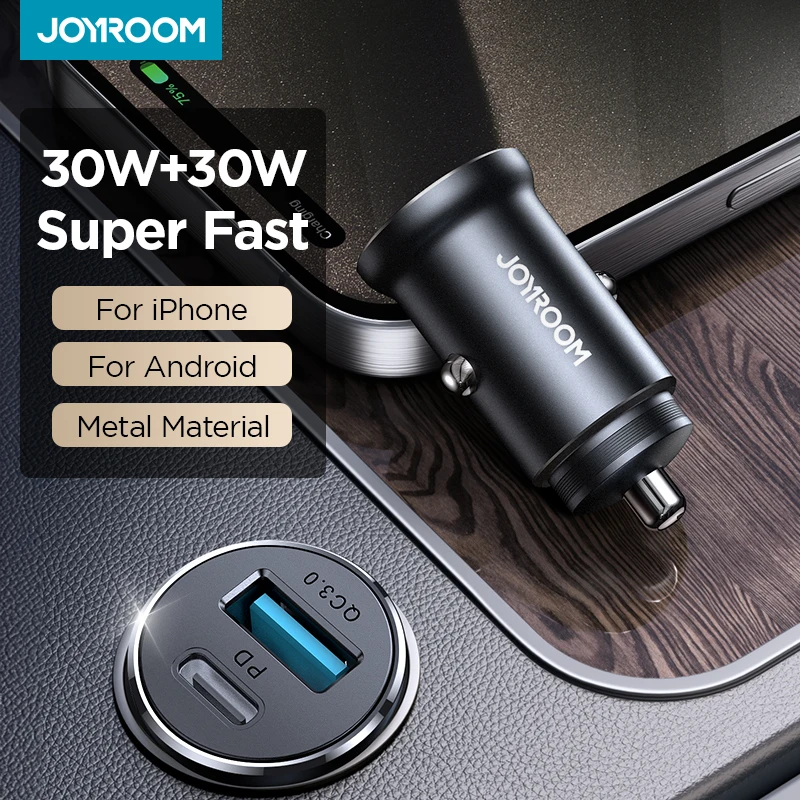 Joyroom 30W USB C adaptador de cargador de coche PD QC3.0 Mini cargador USB de Metal cargador de teléfono de carga rápida para iPhone Samsung Huawei - imagen 2