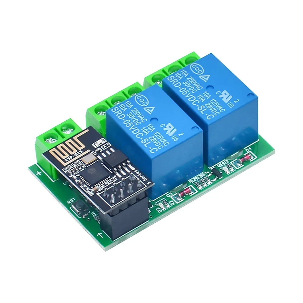 Módulo de relé WIFI de doble canal ESP8266 ESP-01 DC5V con indicador de relé y botón de Reinicio relé de 2 canales Boad Control de bajo nivel - imagen 4