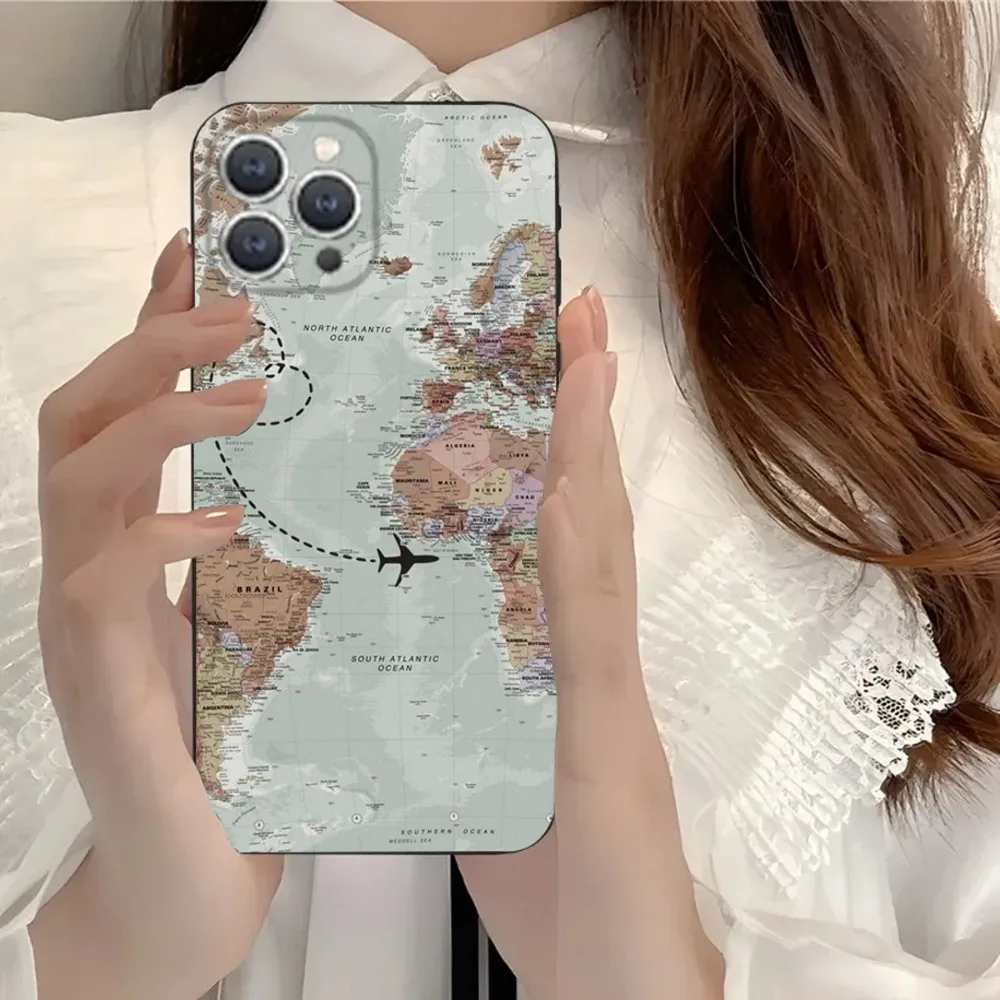 Funda de teléfono con mapa de avión para iPhone 15,14,13,12,11,Plus,Pro Max,XS,X,XR,SE,Mini,8,7, silicona suave, color negro - imagen 2