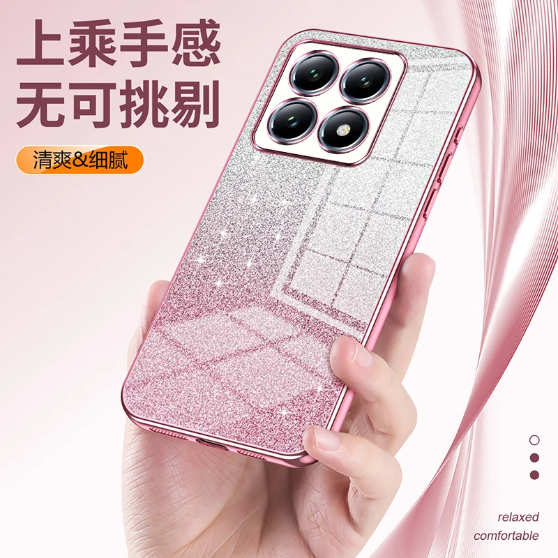Funda de lujo galvanizada con purpurina para Xiaomi 14T 5G, cubierta trasera con lente anticaída, cubierta completa para parachoques Xiaomi 14T 5G - imagen 4