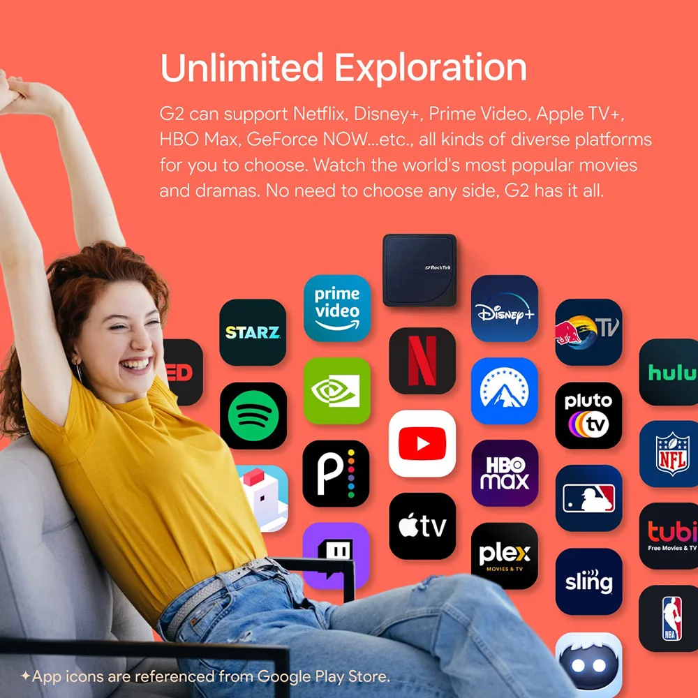 RockTek G2 4K Android TV 14 ATV Stream Box Netflix Google Certificado Amlogic S905X4-K Compatible con DTS Dolby Audio Dolby Vision - imagen 5