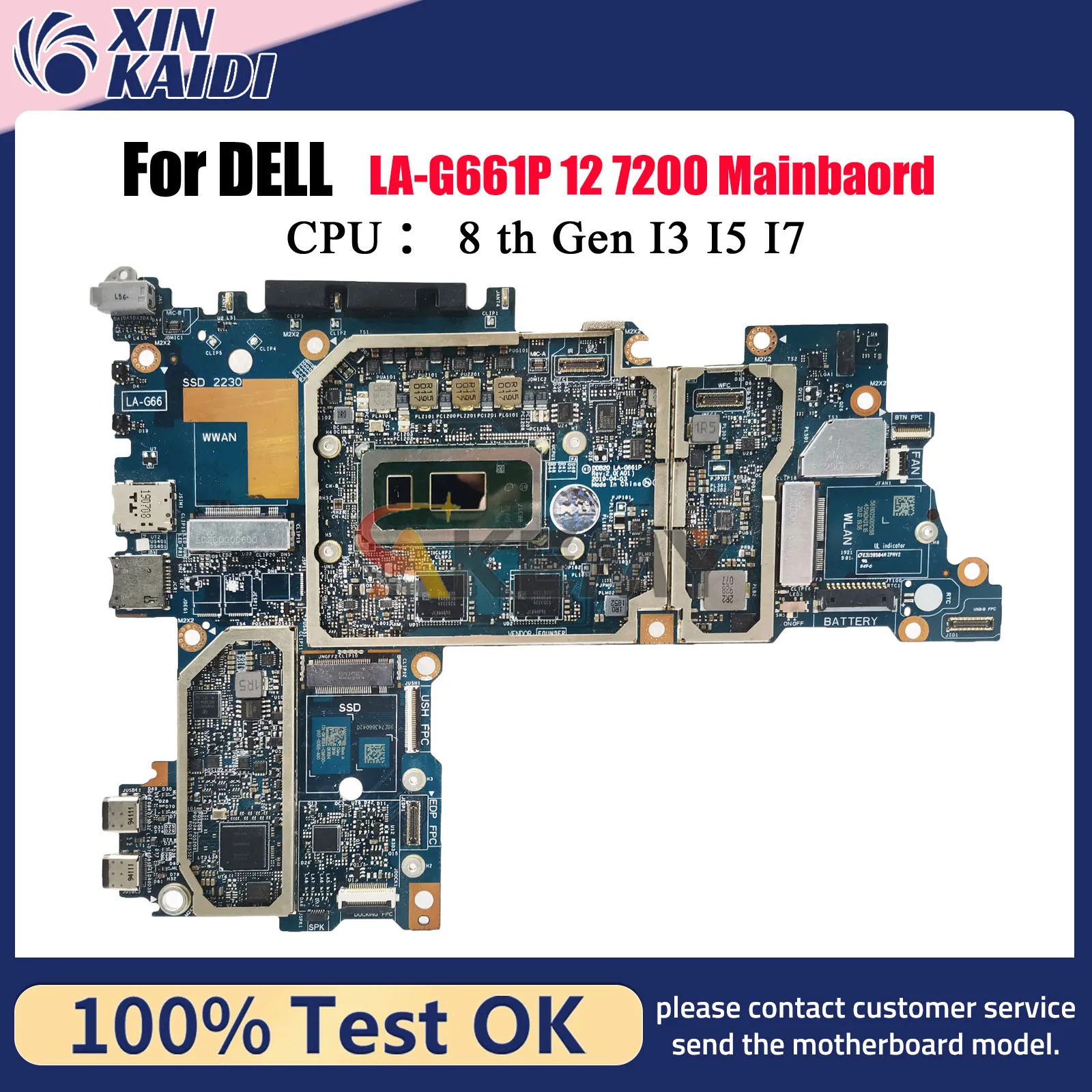 Para Dell Latitude 12 7200 placa base de computadora portátil DDB20 LA-G661P con i3 i5 i7 CPU RAM 16G CN-0XFWFG 0TJFG7 692DM prueba de 100% OK