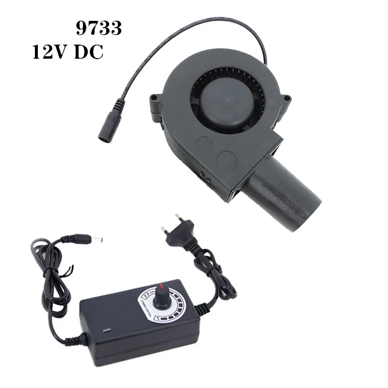 Ventilador turbo sin escobillas de 12V 9733, con fuente de alimentación europea de 3-12V, controlador de velocidad, ventilador de barbacoa, parrilla de Picnic, estufa de leña para cocinar - imagen 2