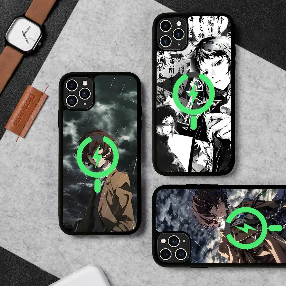 Bungo Stray Dogs funda de teléfono de Anime funda magnética para iPhone 16 14 13 12 11 15 Pro Max Plus para cubierta de carga inalámbrica Magsafe