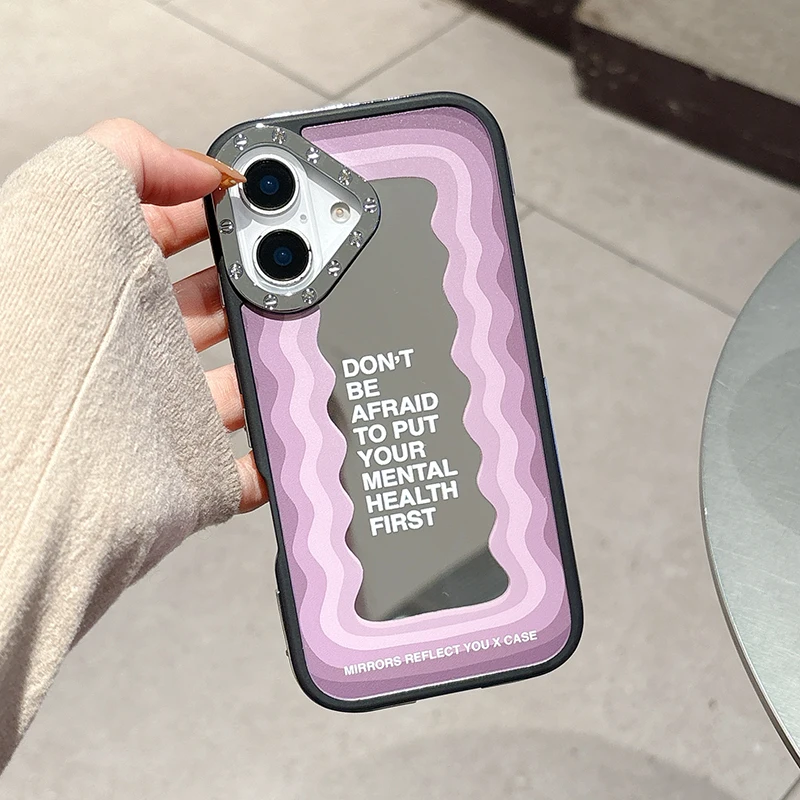Funda de teléfono con cara de espejo de onda curva Ins para iPhone 16 15 13 14 Pro Max carcasa trasera dura acrílica a prueba de golpes - imagen 4