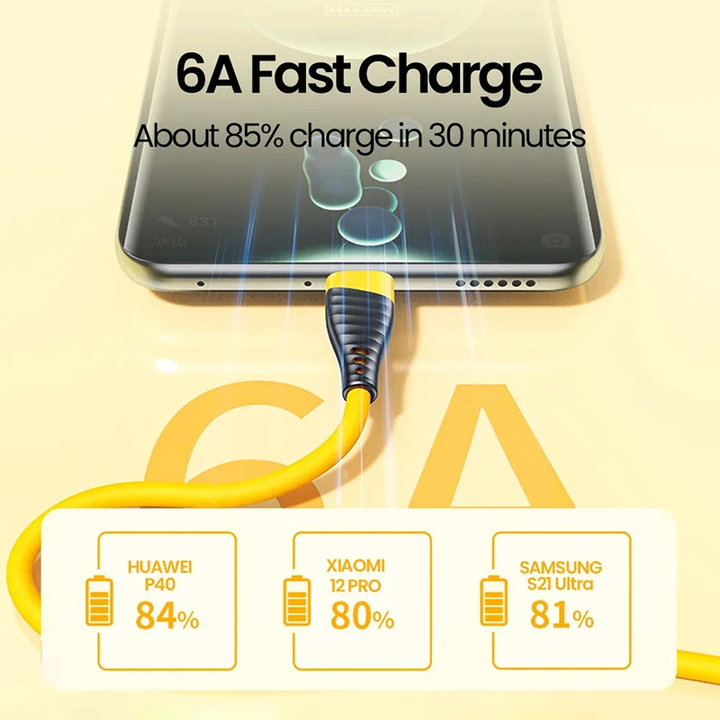 Xiaomi 120W 6A USB tipo C Cable USB línea de carga súper rápida para Xiaomi Samsung HuaWei Cables USB C de carga rápida Cable de datos - imagen 4