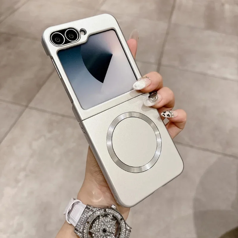Magsafe-funda de teléfono con carga inalámbrica magnética, chapado en Color sólido, sin borde, para Samsung Galaxy Flip 6, 5, 4, 3, contraportada de parachoques - imagen 2
